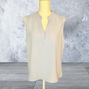 NWOT Calvin Klein Powder Blue Crepe Sleeveless Button Up Bust Detail Blouse XL
